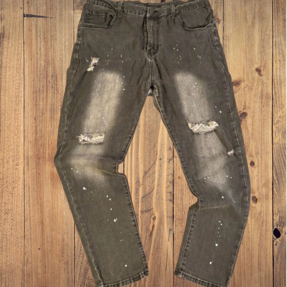 men 3xl distressed dark grey graphic splatter jean